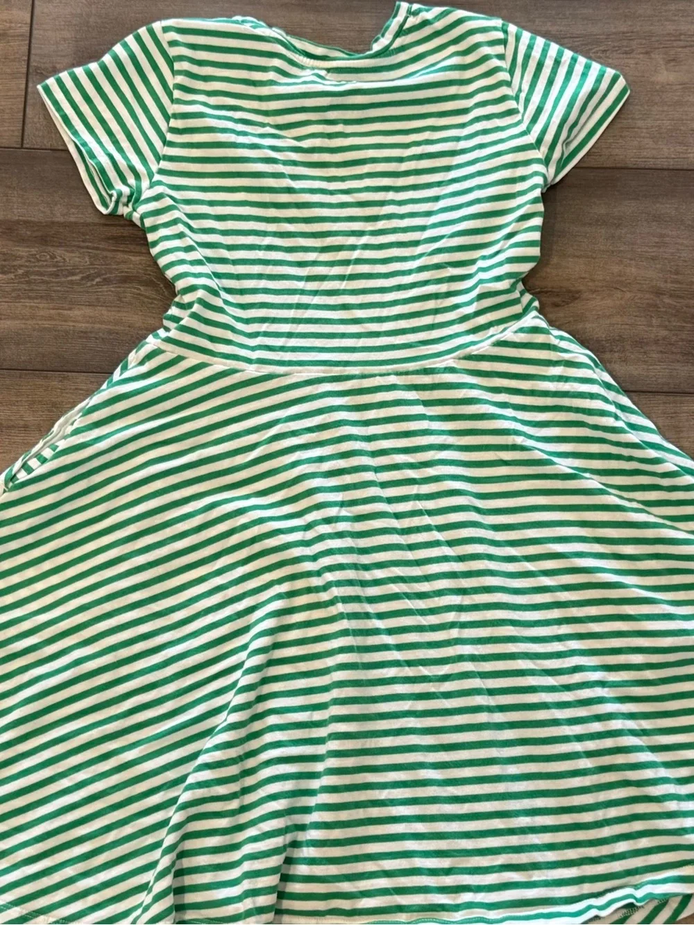Primary Girls' Green & White Striped Short Sleeve Twirl Dress - Size 10